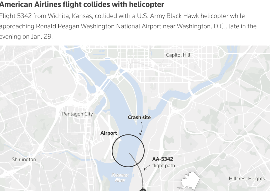 American Airlines jet and helicopter collide, crash into Washington’s Potomac River