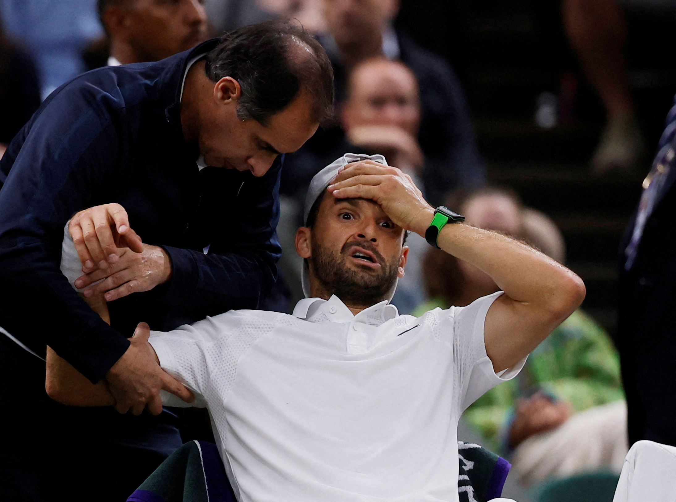 image Tearful Dimitrov forced to retire while leading top seed Jannik Sinner by 2-0