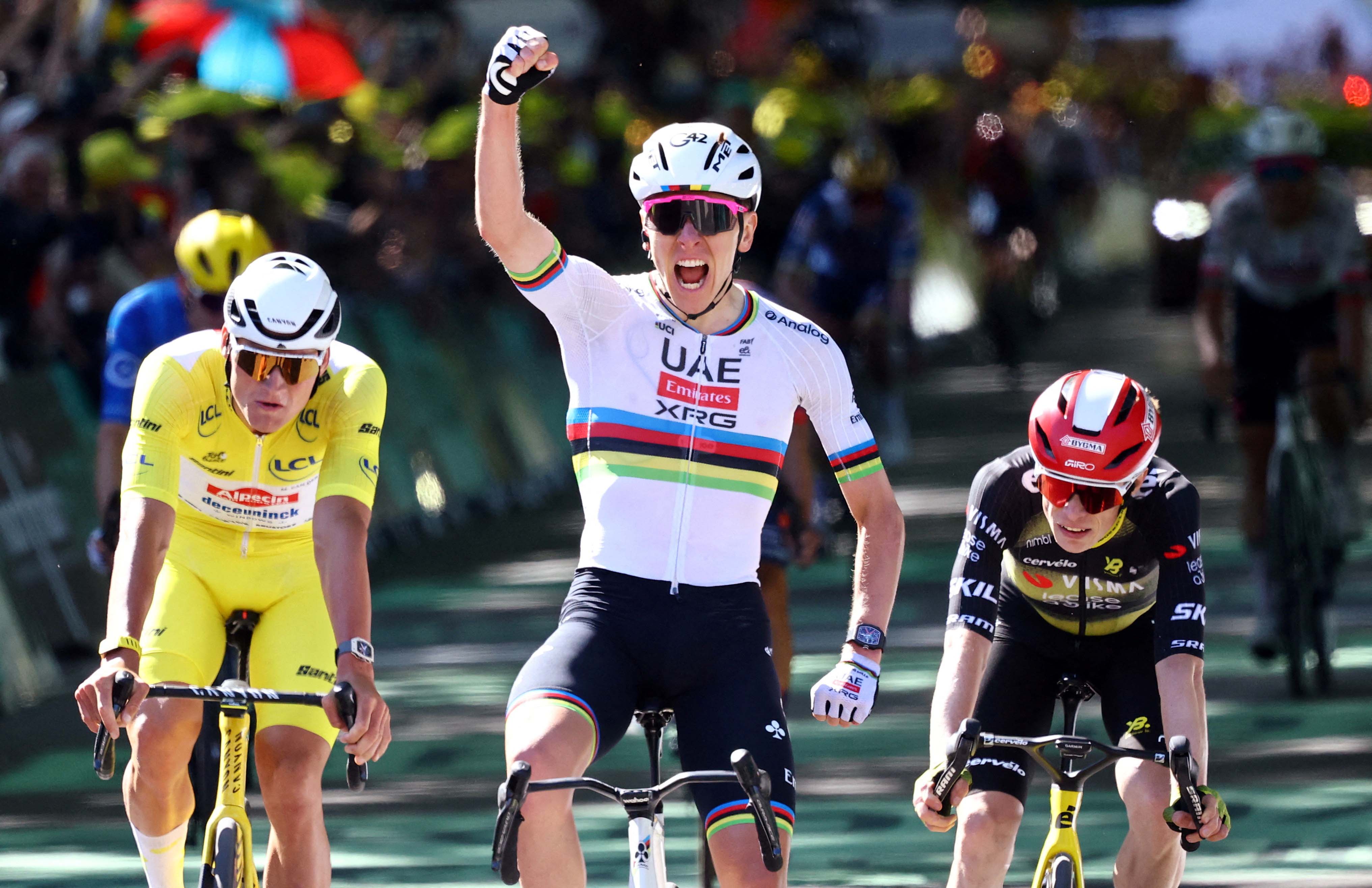 cover Pogacar beats Van der Poel to win Tour stage four in 100th career victory