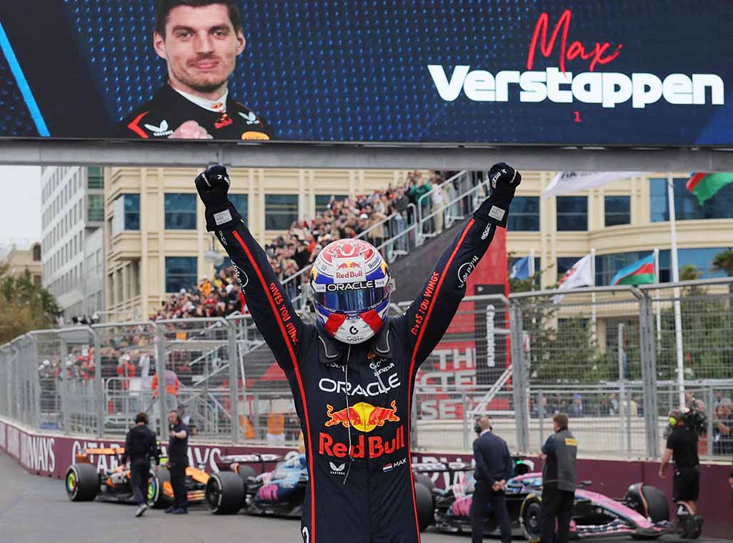 cover Verstappen wins in Baku as Piastri crashes out