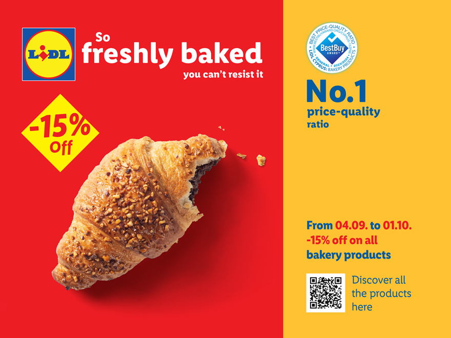 cover Lidl Cyprus: 15% reduction on all baked goods, launch of new, humorous ad campaign
