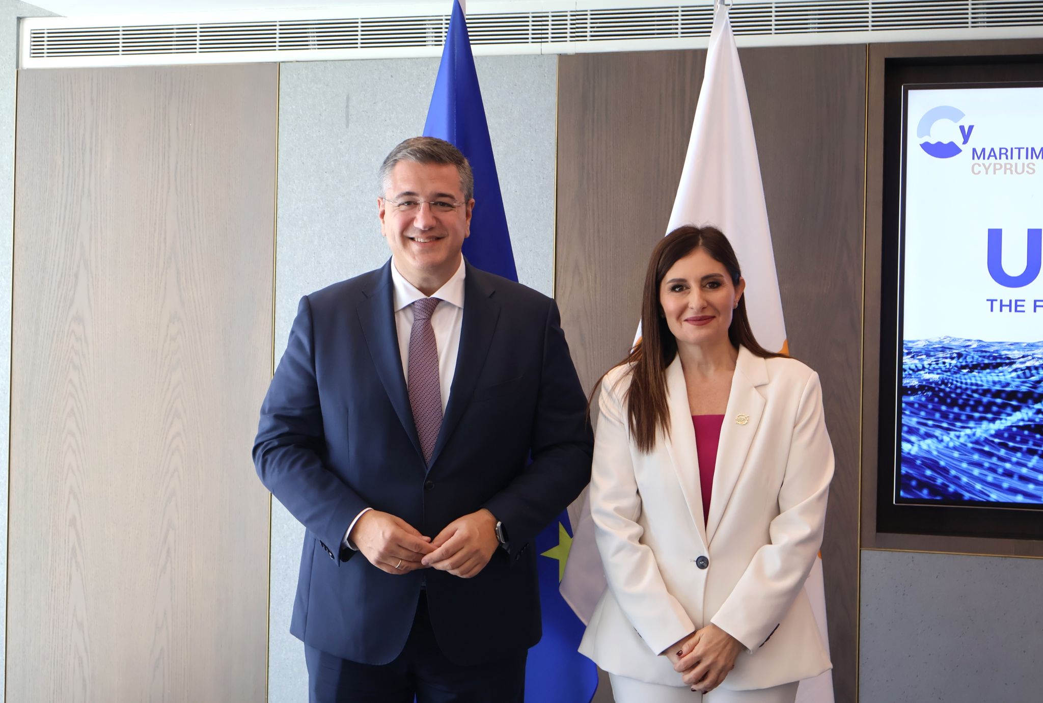 European Commissioner for Sustainable Transport and Tourism Apostolos Tzitzikostas with Deputy Shipping Minister Marina Hadjimanolis