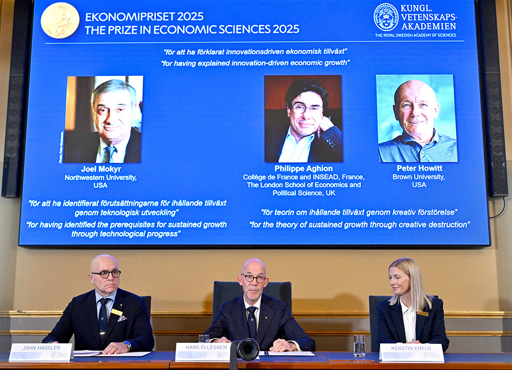 cover Trio win Nobel economics prize for work on innovation, growth and &#8216;creative destruction&#8217;