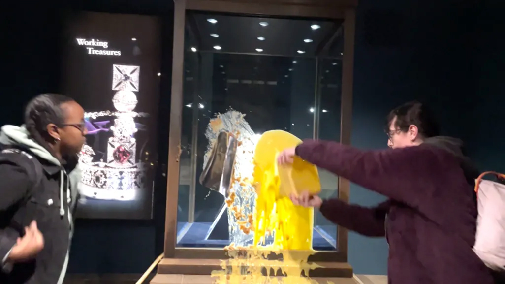 image Four arrested after Tower of London display case containing State Crown defaced