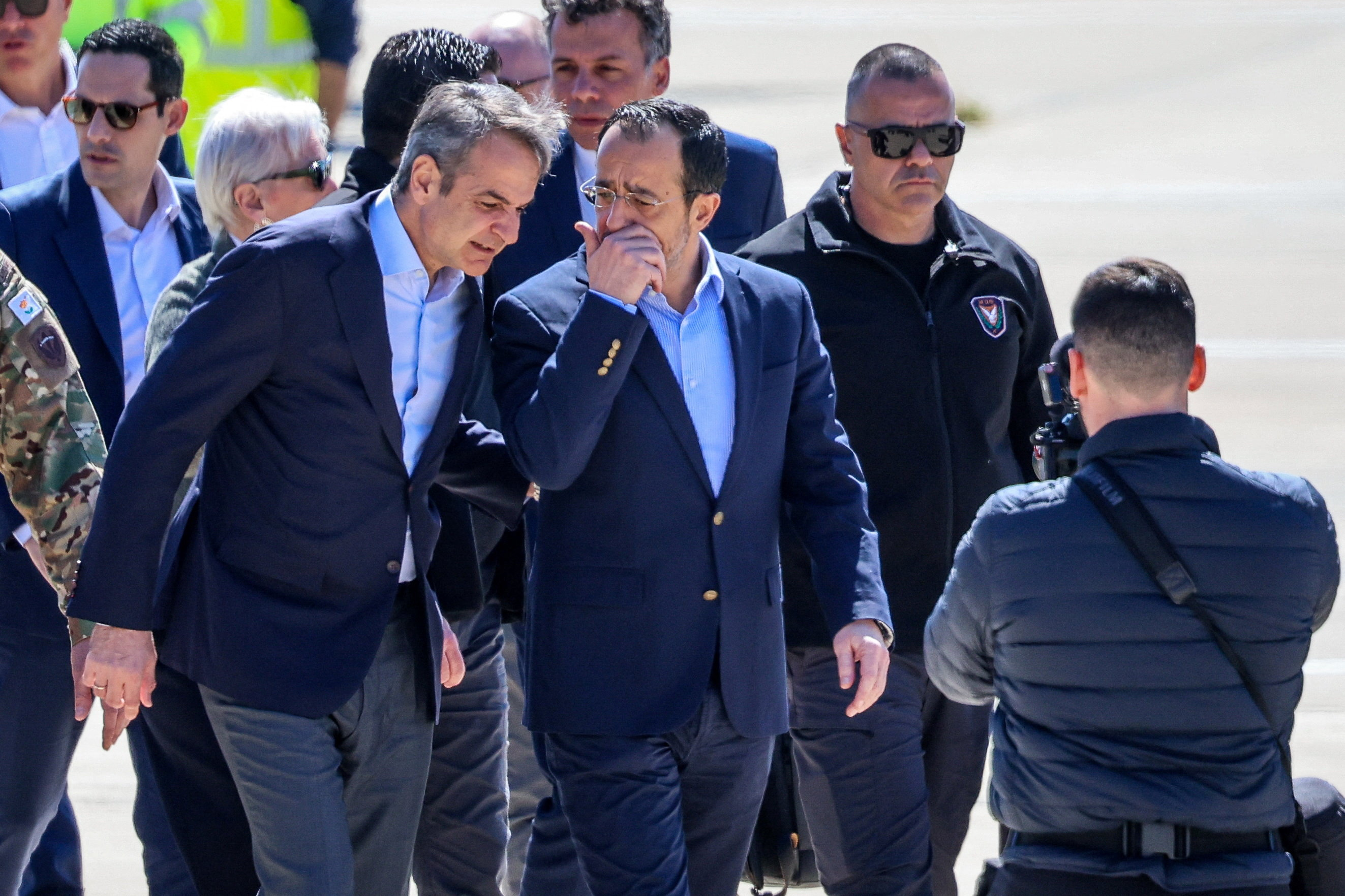 cover Macron, Mitsotakis arrive in Cyprus