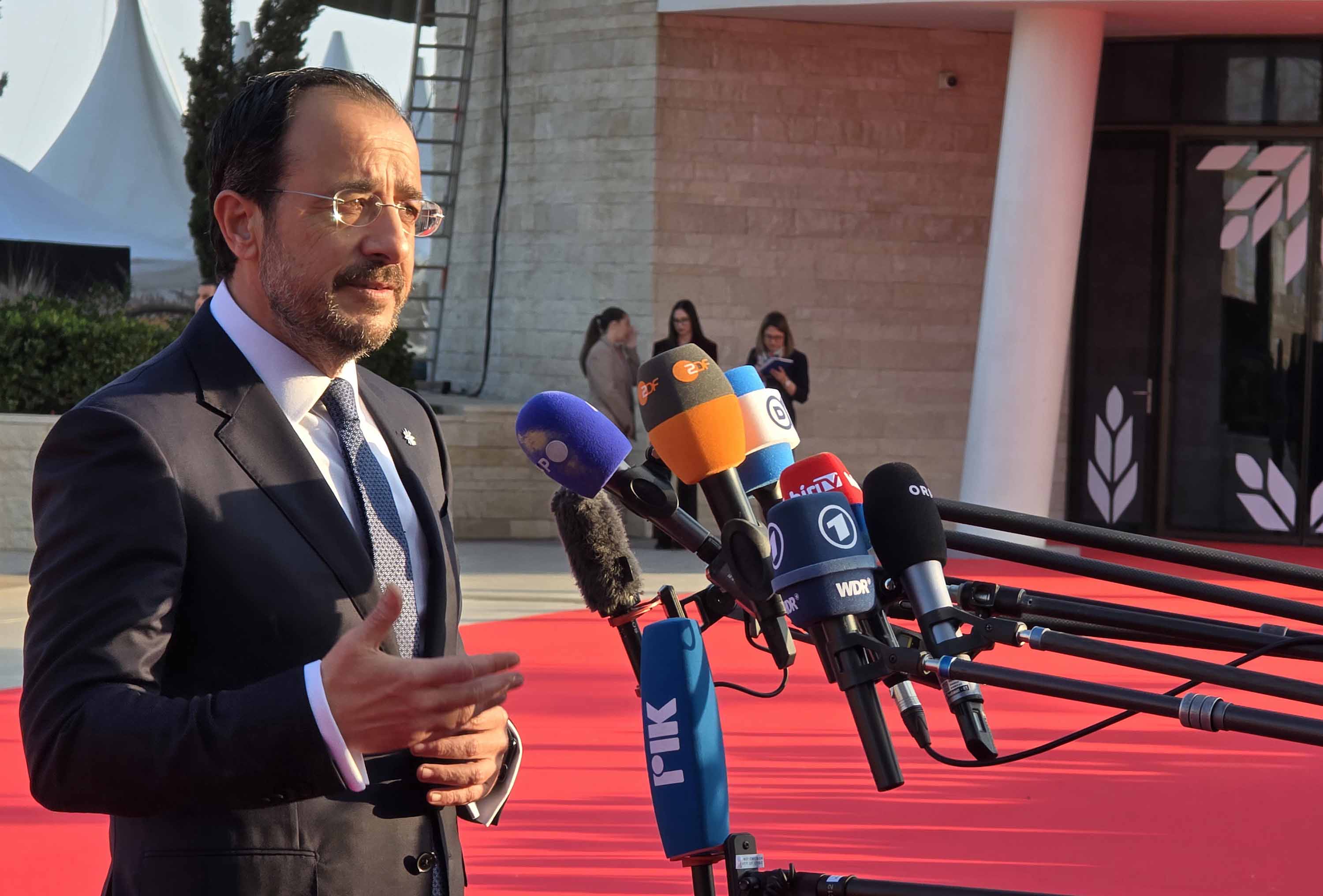 EU Council, Christodoulides, media, reporters