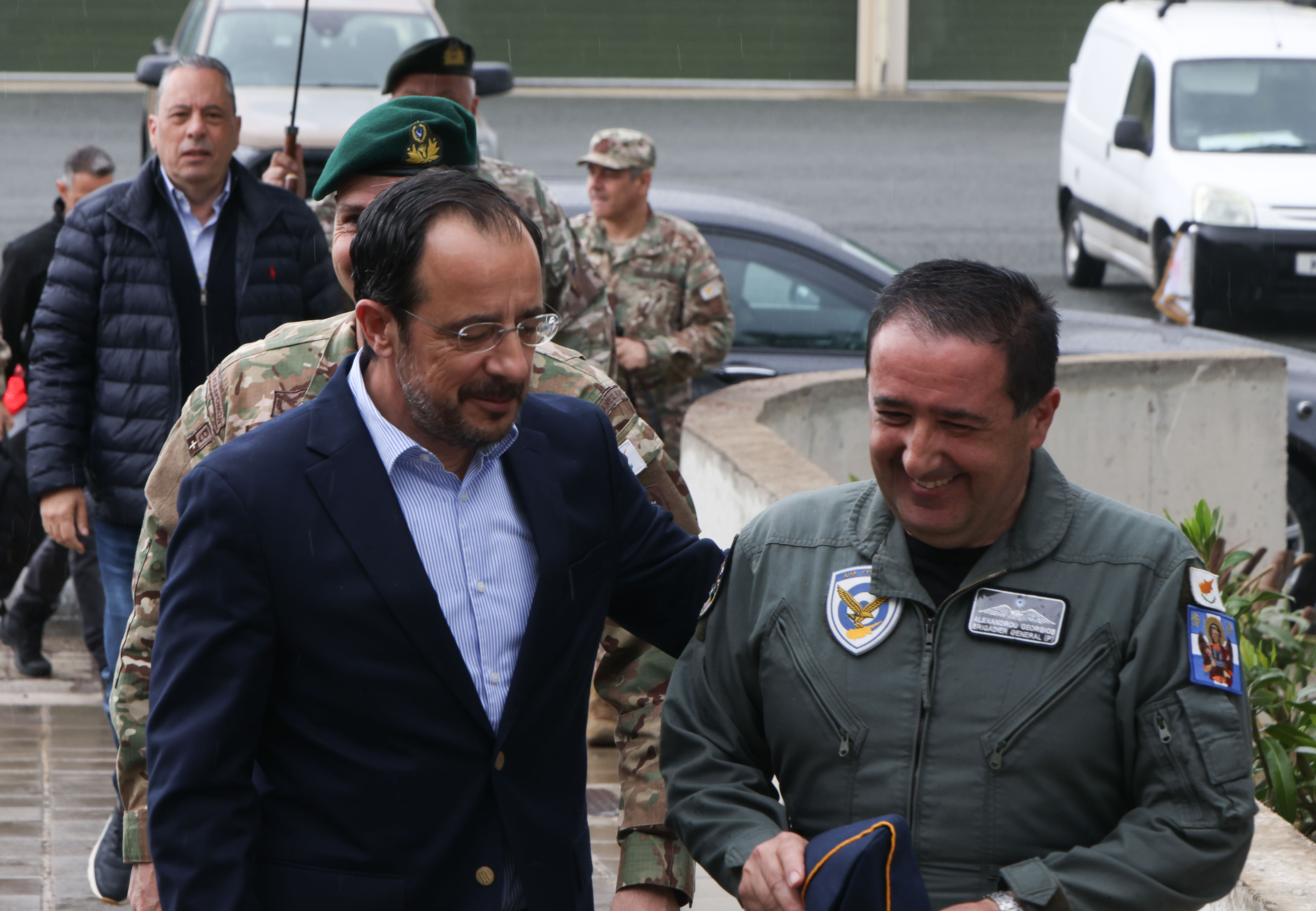 Christodoulides, soldiers, Defence Minister Vasilis Palmas