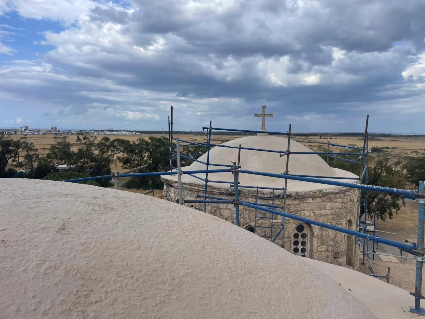 Roof works at Saint Varnavas monastery near comple