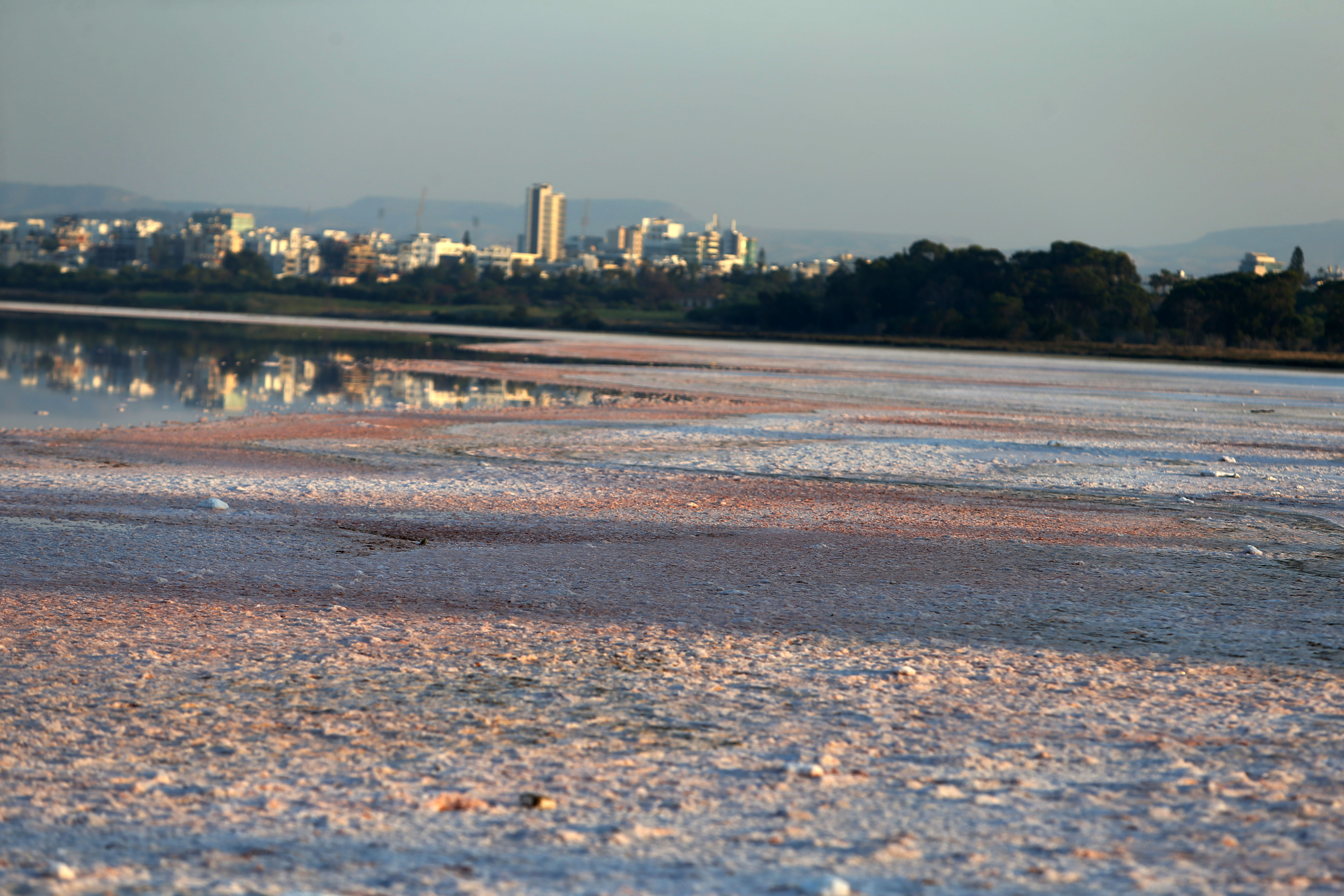 Larnaca Salt Lake turns pink