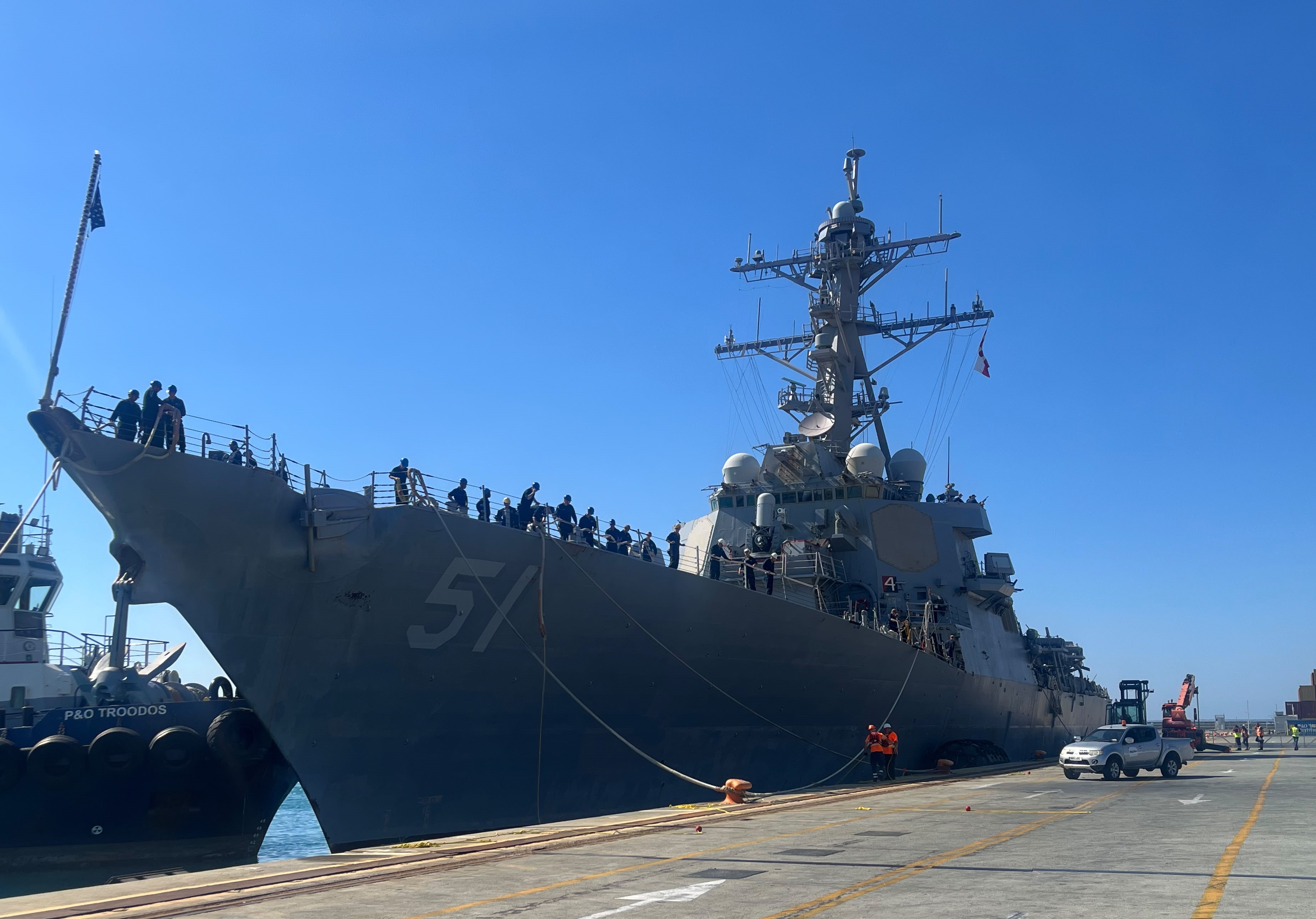 cover US navy ship docks in Limassol as America marks 250 years