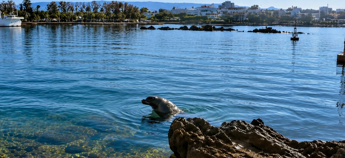 cover Monk seal spotted diving in Paphos harbour