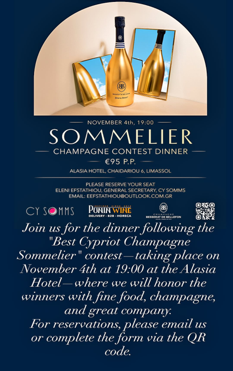 CY SOMMS Besserat de Bellefon, Punin Wines to hold sommelier champagne contest in Limassol