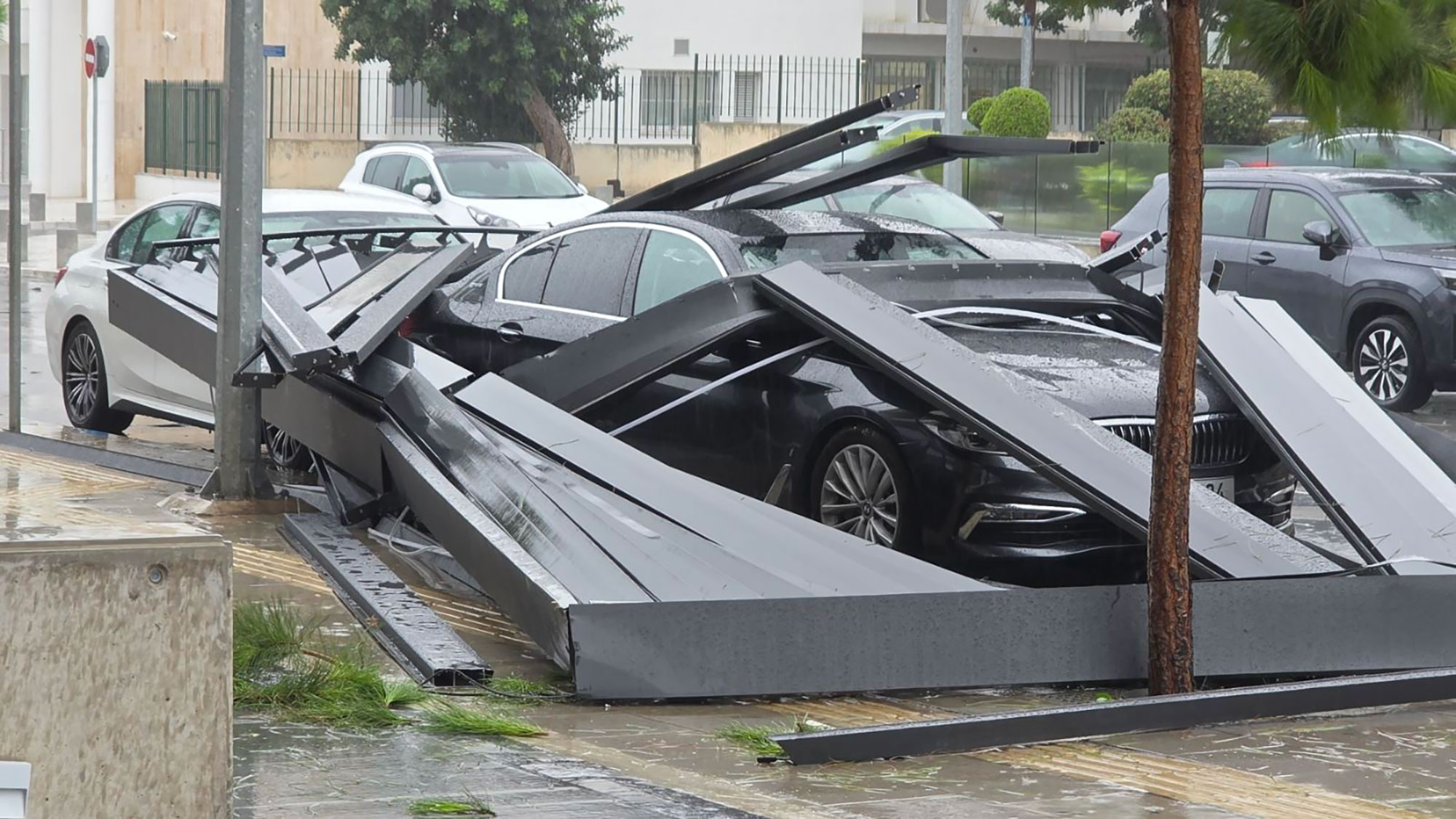 cover Vehicle crushed by falling metal structure in Paphos